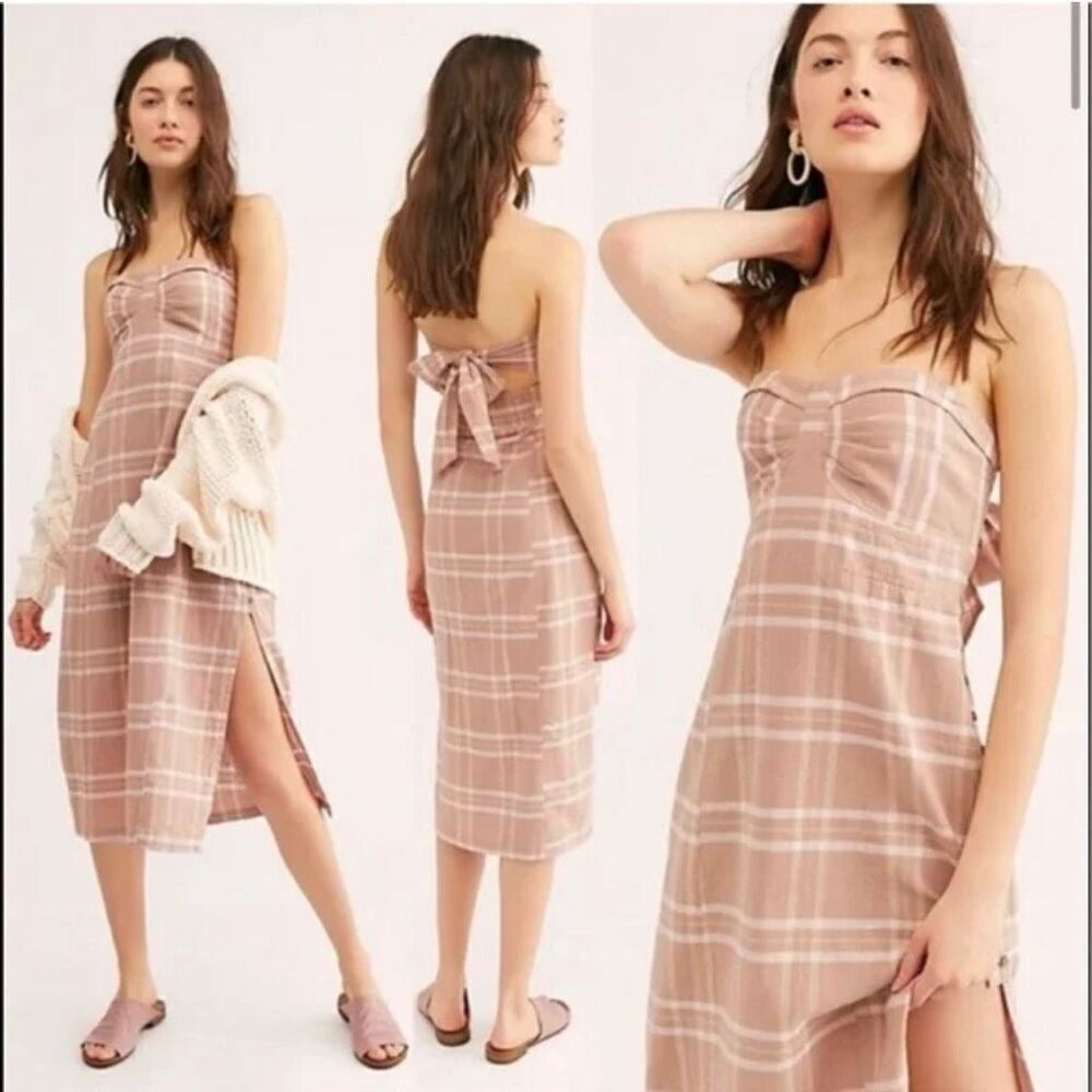 Free People Women'sโ StraplessโPlaid Midi Dress Multicolor Size S